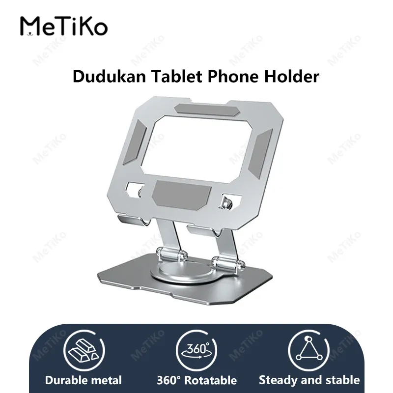 MeTiKo Tablet Stand Metal 360 Rotation Bisa Dilipat Desktop SmartPhone Stand For 4-13 Inch iPad Portabel Telepon Multifungsi Dudukan Diangkat Diturunkan Universal Anti Slip