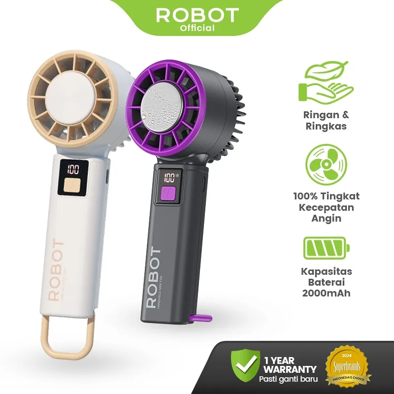 ROBOT Mini Fan Highspeed 2000mAh Tampilan Layar LED Kipas Mini Genggam RT-HF01 Pro Original - Garansi 1 Tahun