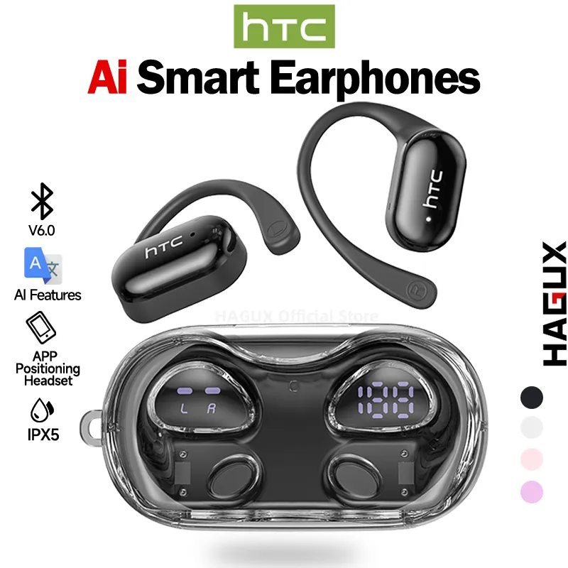 HTC NE37 True Wireless Bluetooth Headset V6.0 OWS TWS Open Ear Earphone TWS Earhook Headset Terjemahan AI IPX5 Headset Olahraga Ai Translation Translator Earbuds Sport HIFI