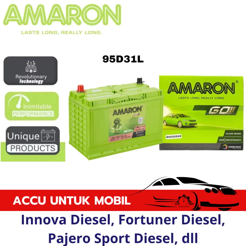 Aki Mobil AMARON - Aki Kering  95D31L untuk mobil Inova Diesel, Fortuner Diesel, Pajero Sport Diesel