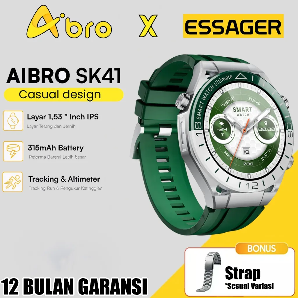 Aibro SK41 Smartwatch Layar 1.53" Olahraga Sport Mode Jam Tangan Pria Fitness GPS Bluetooth Call