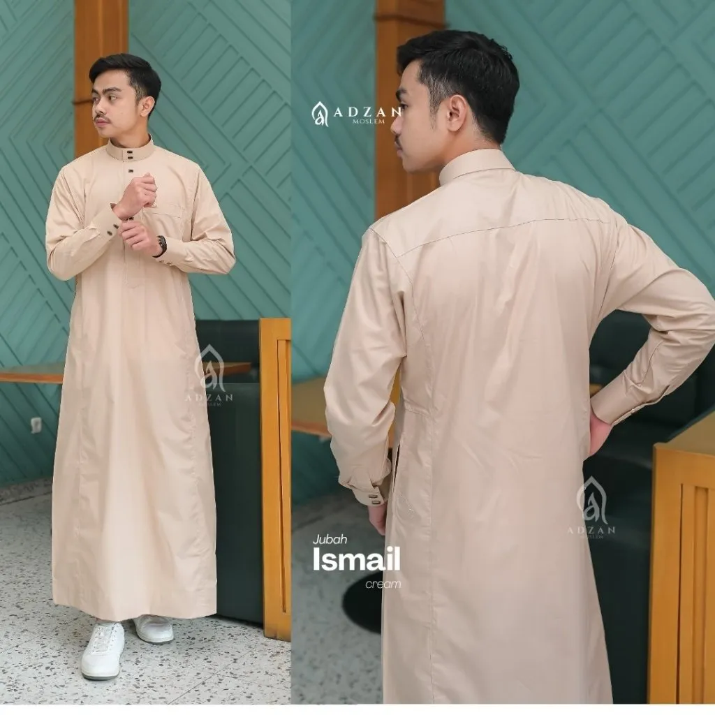 Adzan Moslem - Jubah Gamis Thobe Slimfit Pria Ismail Warna Cream
