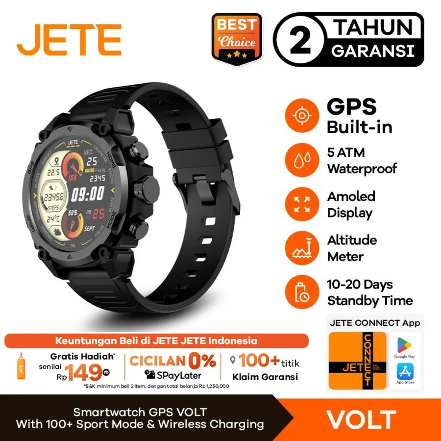 JETE Smartwatch VOLT 1.43 Inch AMOLED Display Jam Tangan Running Waterproof With GPS Watch Olahraga Lari