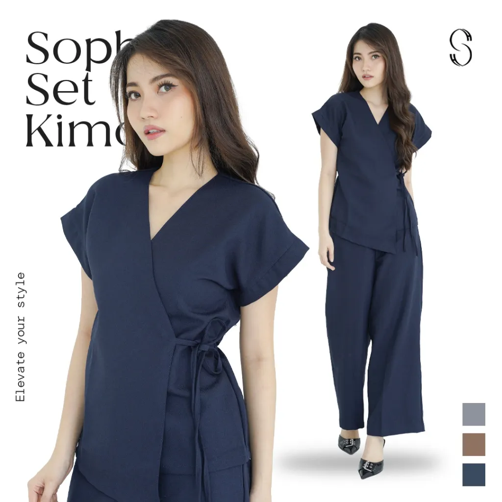 Halostylo Sophia Set Setelan Wanita Atasan Kimono + Celana Kulot Panjang