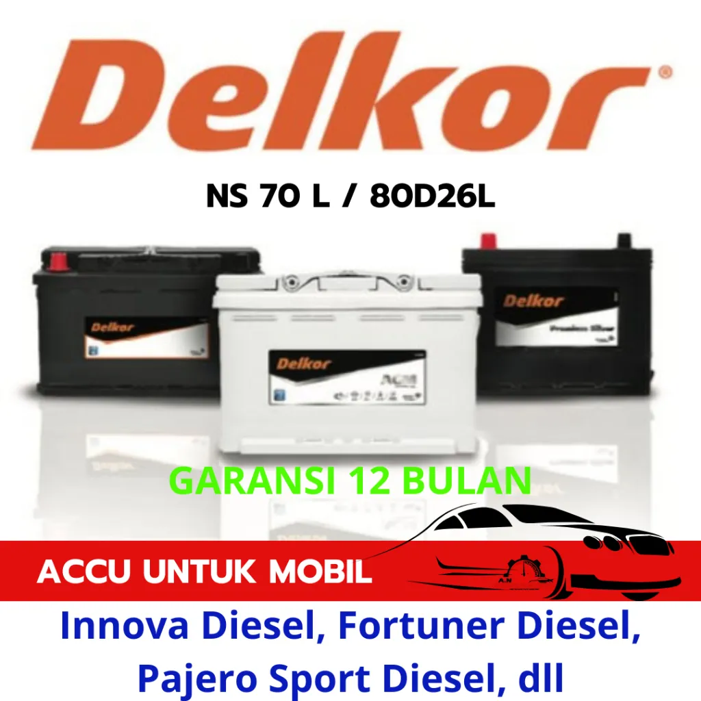 Aki Mobil DELKOR 80D26L Aki Kering untuk Mobil Innova Diesel, Fortuner Diesel, Pajero Sport
