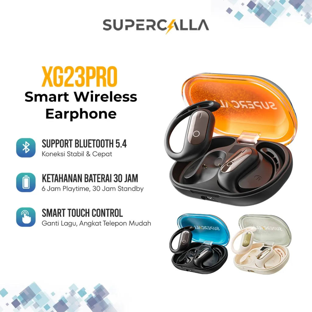 Supercalla XG23 Pro Luminous Quicksand Hanging-Ear Open Earhook Wireless OWS TWS Smart Touch Music Sports Calls Noise Reduction Soft Earphones