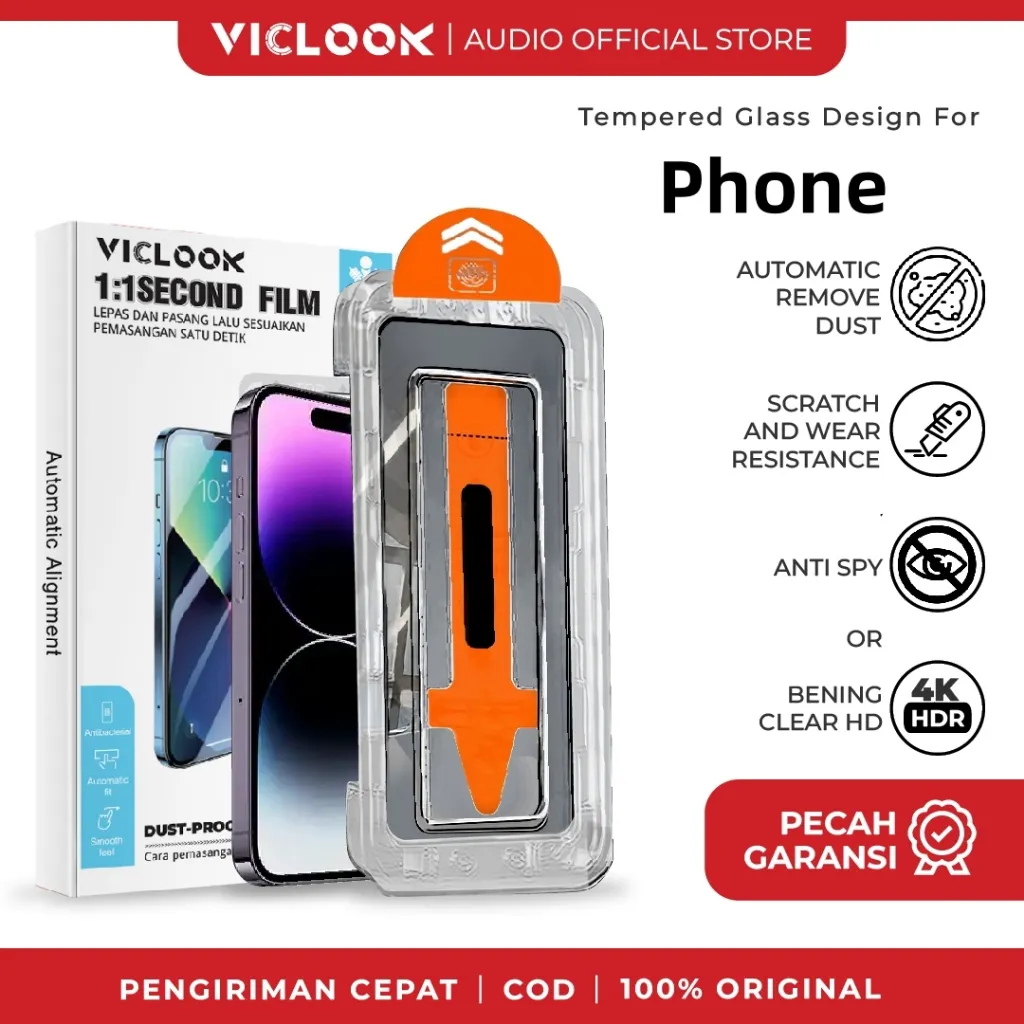 VICLOOK Anti SPY Easy Tempered glass Install Kit Untuk Fit for  iPhone 11/12/13/14/15/16/X/XR/XS mini plus pro max