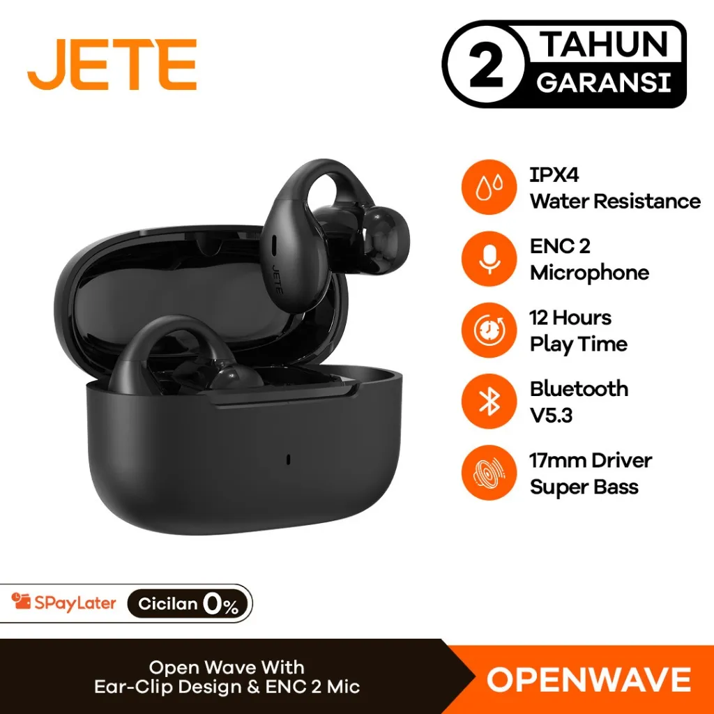 JETE Open Wave - OWS Clip Headset Sport Open Ear With 2 Mic ENC Super bass - Garansi Resmi 2 Tahun