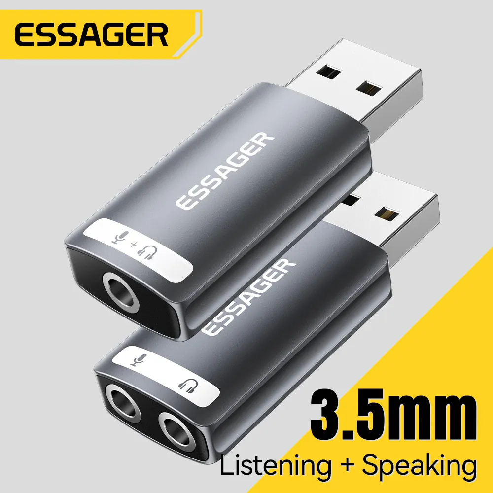Essager USB Sound Card External USB to Dual Handsfree Jack 3.5mm Earphone Speaker Audio Converter For PS4 Laptop PC Soundcard