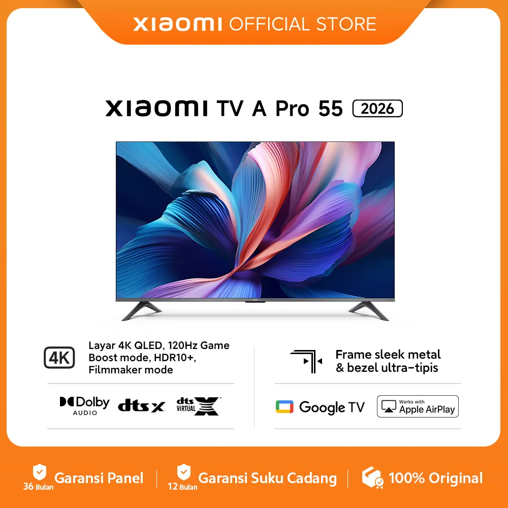 Xiaomi TV A Pro 55 2026 | Layar 4K QLED 120 Hz Game Boost Mode HDR10+ Filmmaker Mode | Frame sleek metal & bezel ultra tipis | Dolby Audio dtsX dts virtual x | Google TV Works with Apple Airplay [Official Store]