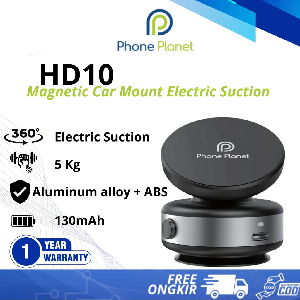 Phone Planet HD10 Magnetic Car Holder | Electric Suction Cup, 360° Rotatable | Suction Force 5KG