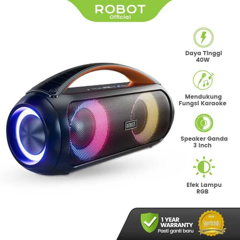 ROBOT Karaoke Speaker RGB Light Driver Ganda Wireless Microphone 40W IPX5  Bluetooth 5.3 RB600 Original - Garansi 1 Tahun