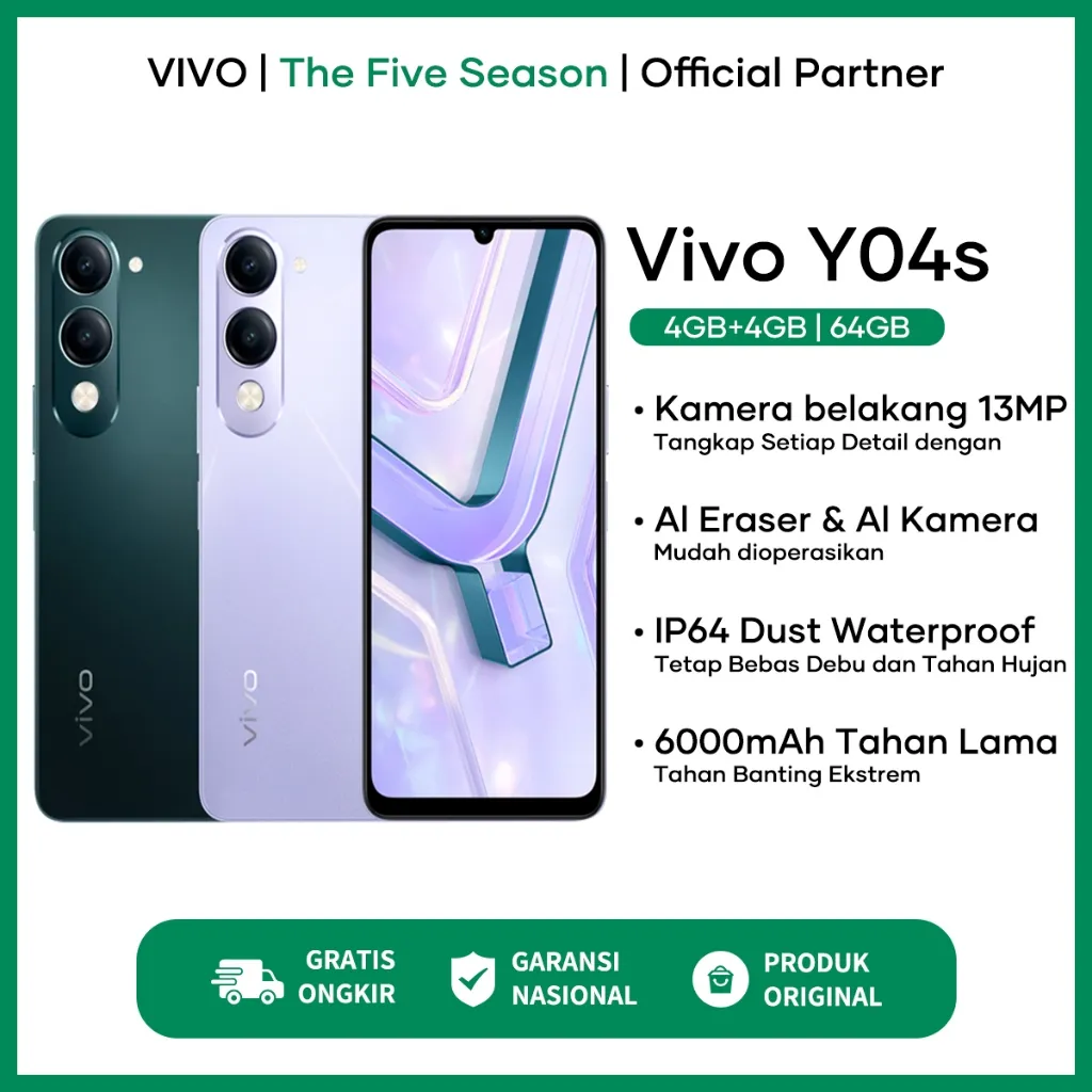 [NEW LAUNCH] Vivo Y04s (4/64) - 6000mAh Battery 15W Flashcharge, 13MP Main Camera