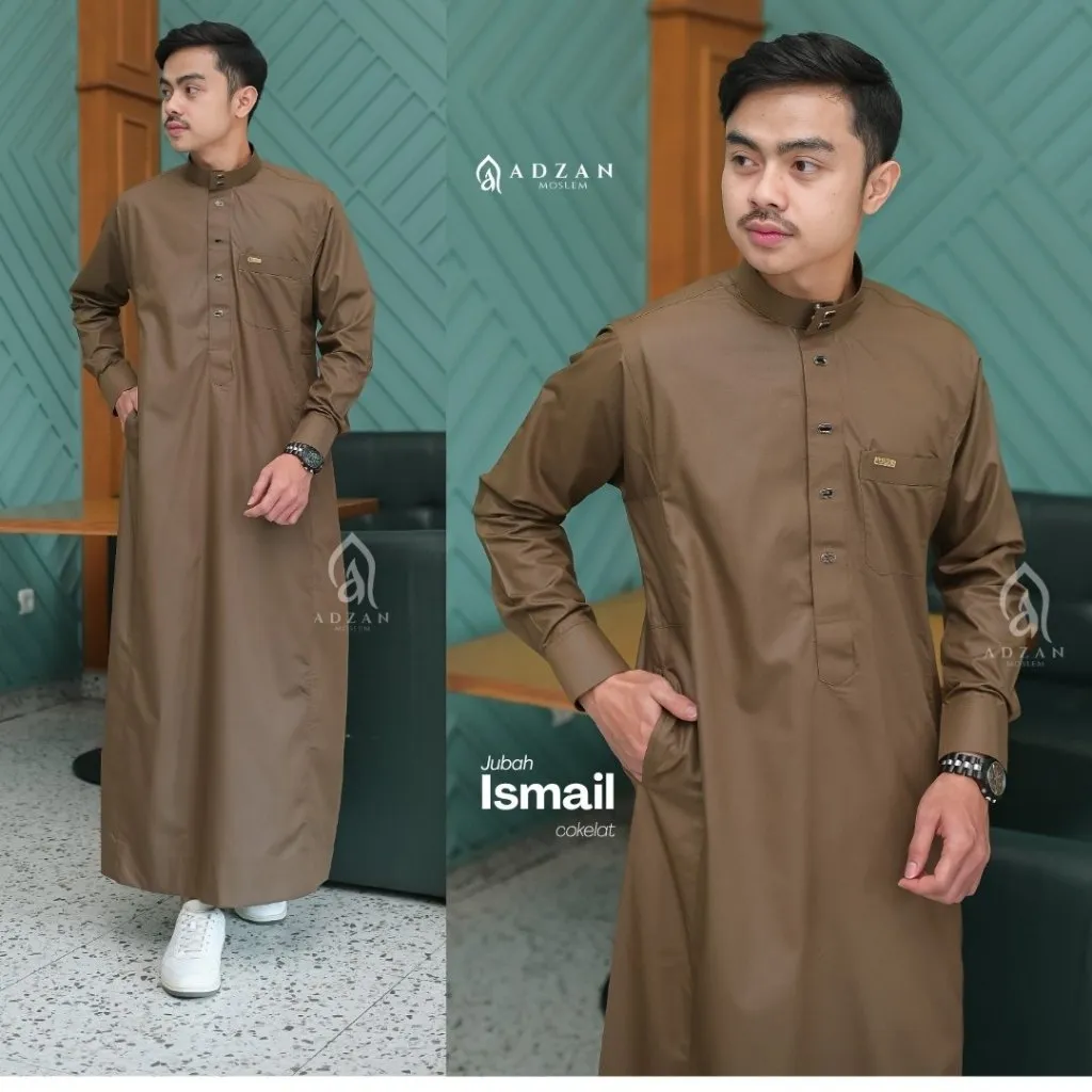 Adzan Moslem - Jubah Gamis Thobe Slimfit Pria Ismail Warna Coklat