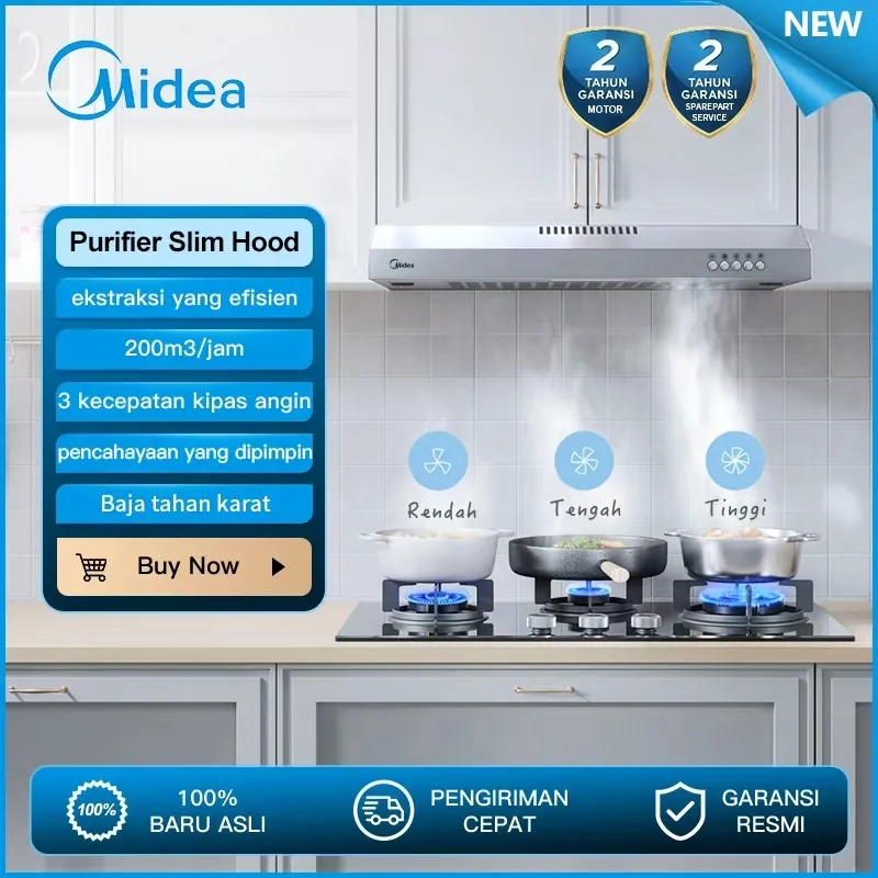 Midea 38W 60cm Stainless Purifier Slim Cooker Hood MH60F17EM21SB-ID