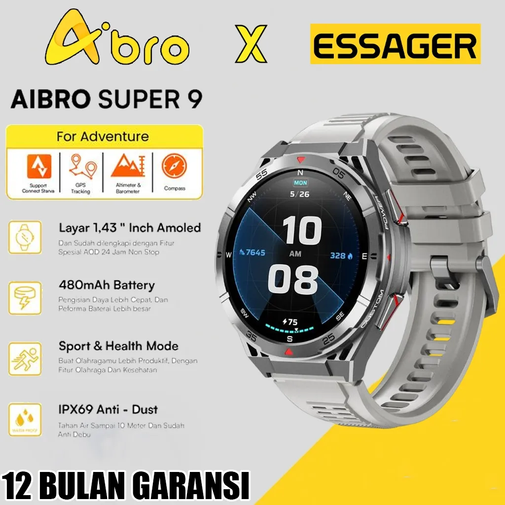 Aibro SUPER 9 Smartwatch Amoled Layar Full HD 1,43" Jam Tangan Anti Dust IPX69 Bluetooth Call