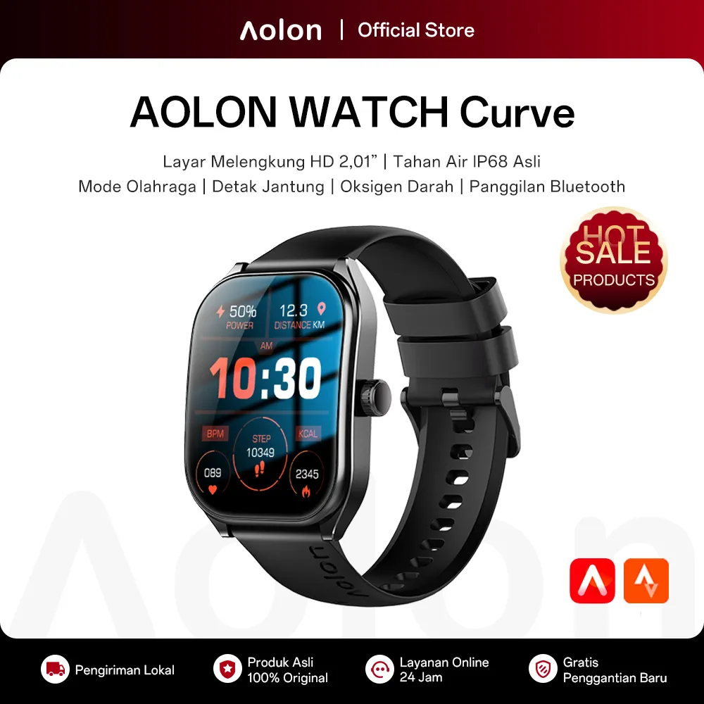 Aolon Curve Jam Tangan Smartwatch Tahan Air IP68 Layar IPS Melengkung 2,01 inci Telepon Bluetooth Running Pace Wallpaper Kustom Jam Pintar Pria Pemantauan Kesehatan