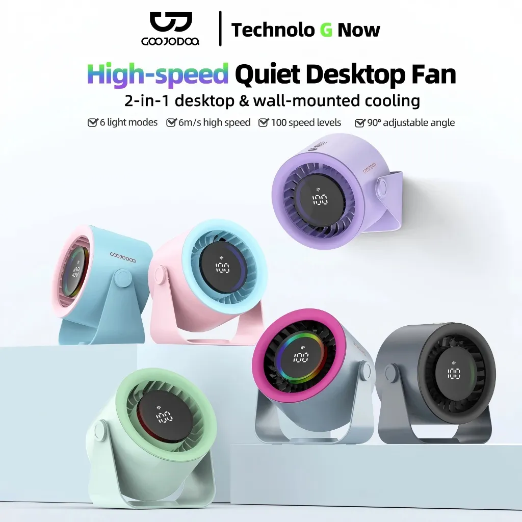 Goojodoq GFS008 kipas Angin 4000mAh bisu Strong Wind 100 Gear Wind Speed kipas dinding Digital Display Adjustable Turbo kipas meja kipas dinding Dapat dikenakan biaya