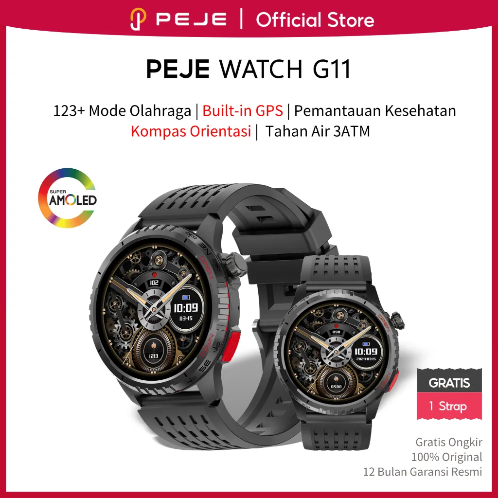 PEJE Smartwatch G11 Build-in GPS Track Map Support Strava 3ATM waterproof 1.43 Inch AMOLED Kompas