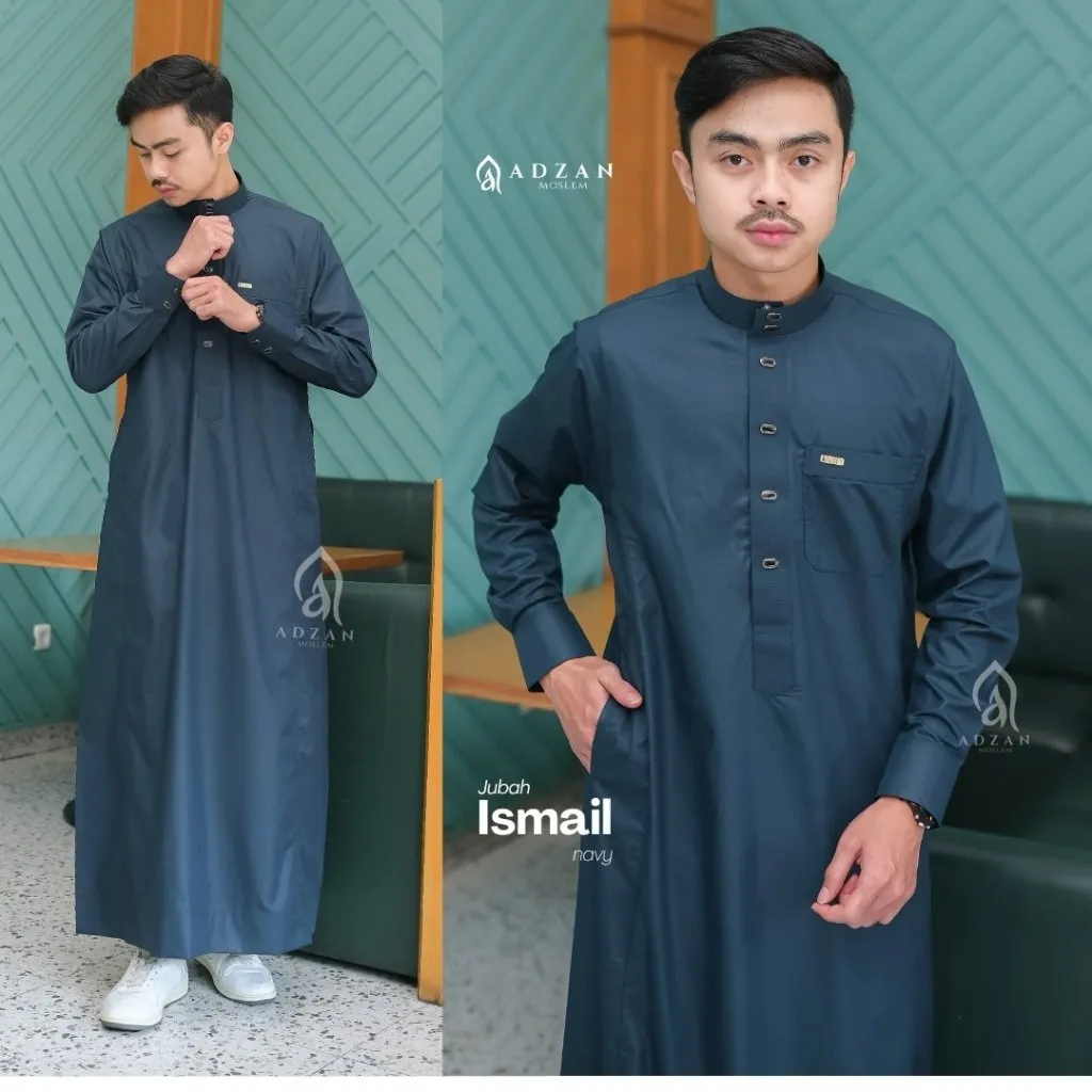 Adzan Moslem - Jubah Gamis Thobe Slimfit Pria Ismail Warna Navy