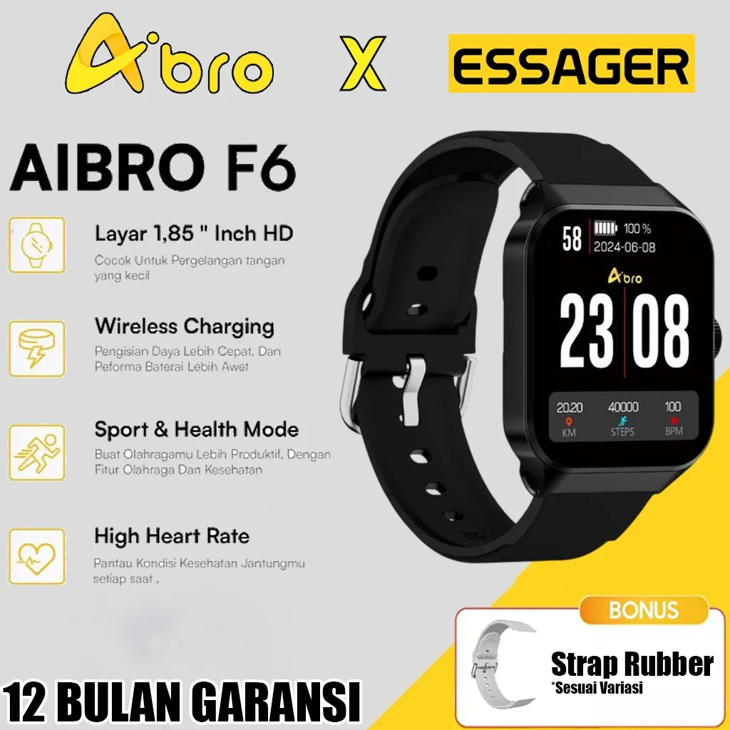 AIBRO F6 Smartwatch 1.85'' Inch Bluetooth Call Jam Tangan Olahraga Fitness Tracker Android iOS