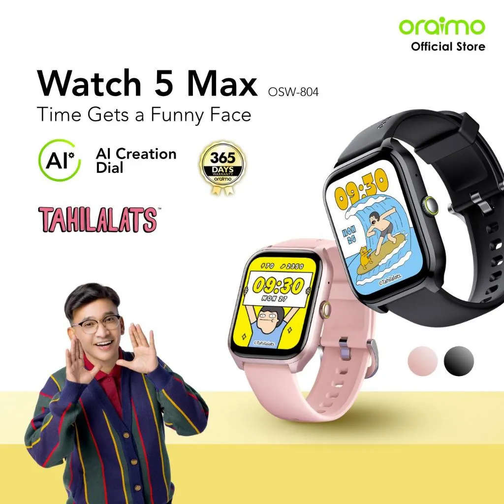 [Exclusive RUBEN ONSU] oraimo x Tahilalats Smartwatch Watch 5 Max OSW-804 Large Screen 2.01'' Jam Tangan Bluetooth With AI Dial 100+ Mode Olahraga Sport Waterproof IP68