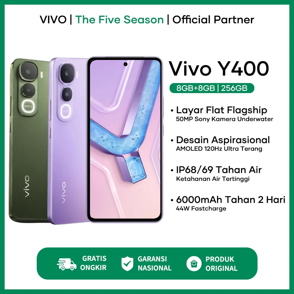 Hp Vivo Y400 8/128GB 8/256GB NFC 44W FlashCharge Terbaru 2025 100% Original Garansi Resmi