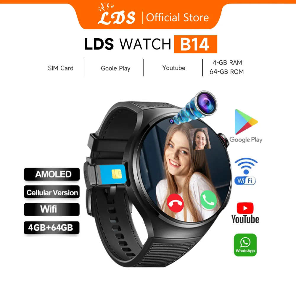 [4G/5G Sim card] LDS Smartwatch B14 4G & 5G | RAM 4 / 64GB | SIM CARD | Bisa Nonton Youtube | Bisa Nonton TikTok | Wifi | PlayStore | Goole Play | Jam Tangan Wanita smartwatch pria jam tangan Couple