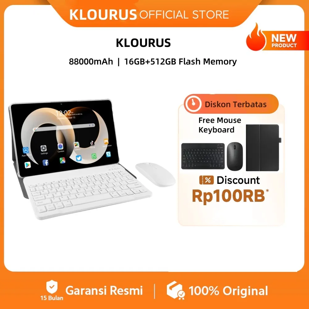 KLOURUS Tablet Pad 7s (16GB + 512GB) | IPS 11.6" | Tablet Murah untuk Belajar,Gaming, Kerja & Hiburan | 5G Dual SIM, WiFi Tablet Anak Android, Kamera 48MP | Kapasitas baterai besar 8800mAh[KLOURUS Official Store]​