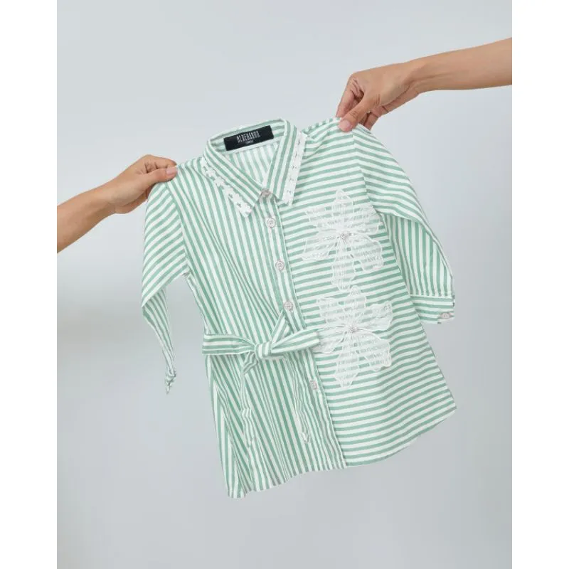 Kemeja Tunik anak Perempuan couple Stripe Hijau Aldebaran