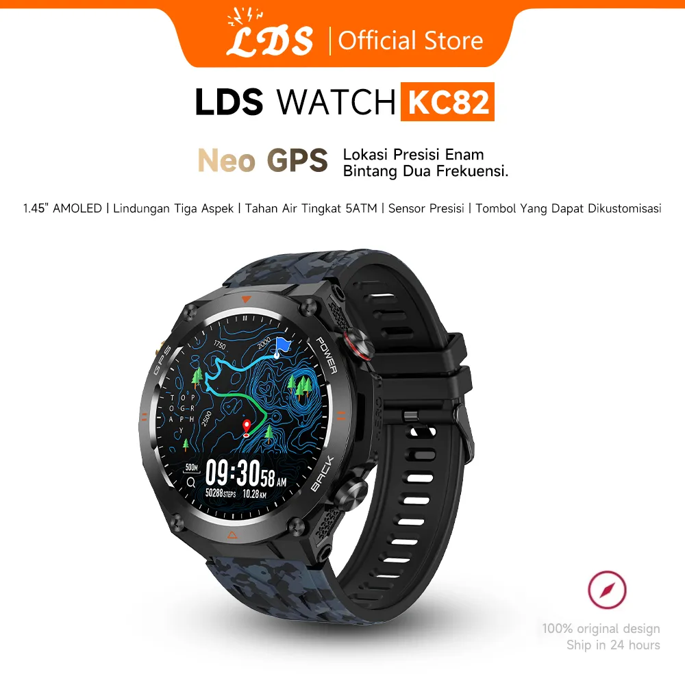【Built-in GPS】LDS KC82 Smartwatch - IP68K Tahan Air, Pelacakan Real-Time, Layar Anti Gores Jam tangan Pintar Militer  Ketinggian/Tekanan Udara Dan Kompas Neo GPS Smart Watch