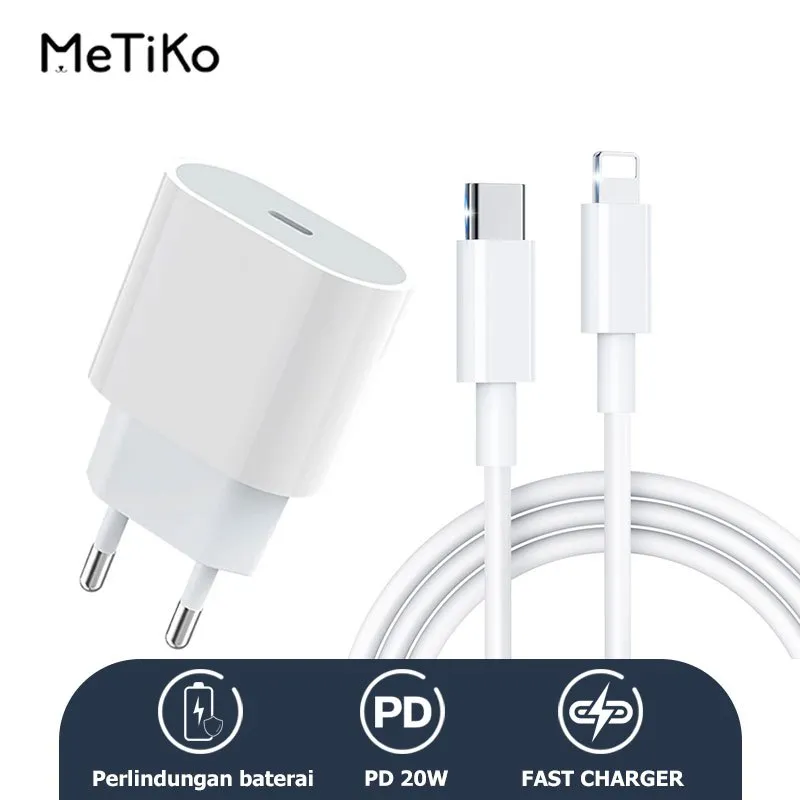 MeTiKo Charger ip PD 20W Fast Charging Adaptor Kabel USB C To Lightning