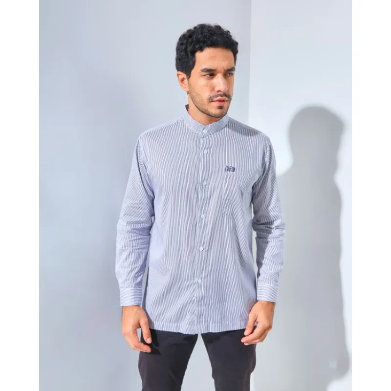 ALDEBARAN- 2IN1 Kerah Kemeja dan Koko Basic Strip Navy Lengan Panjang Full Katun