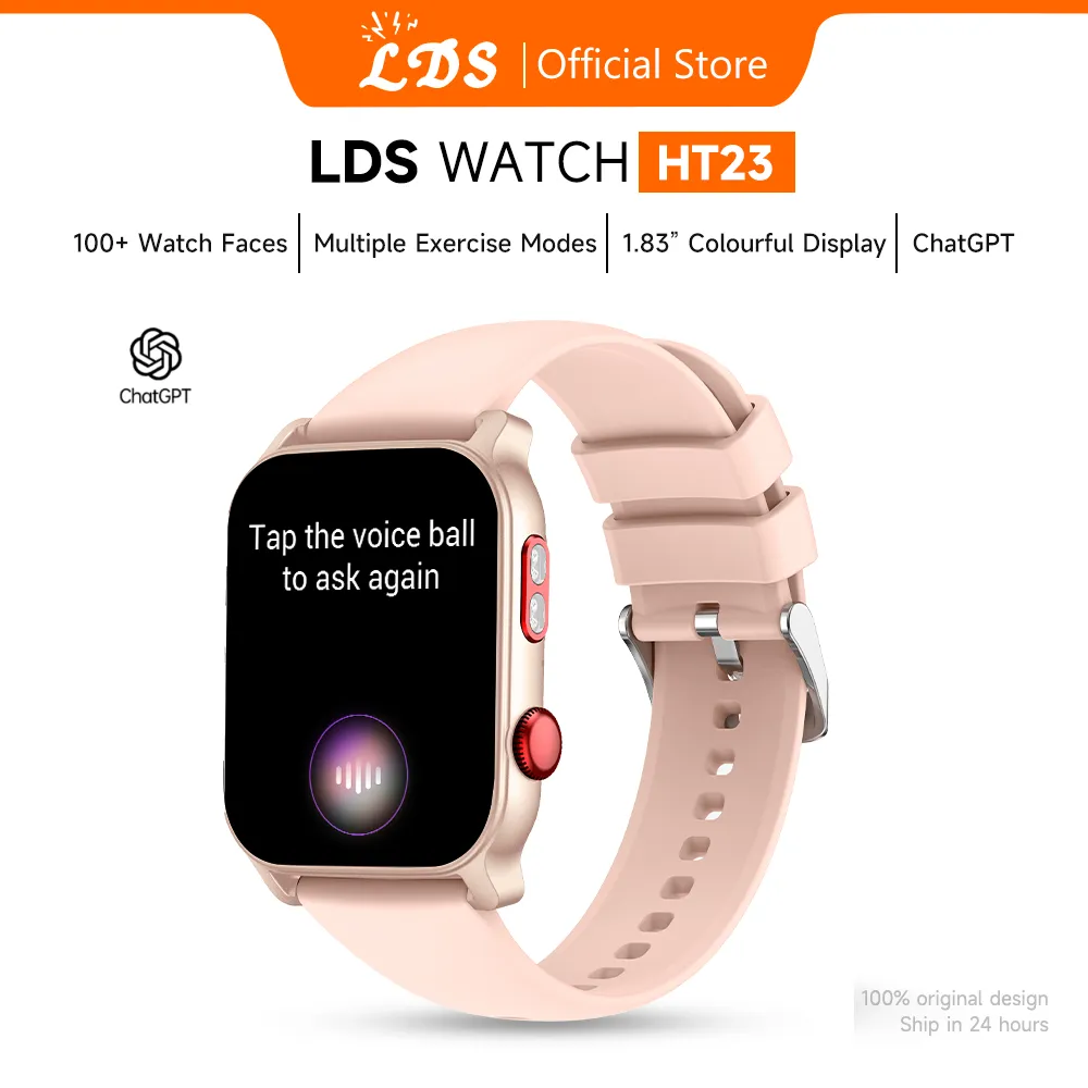 Official LDS ChatGPT Smartwatch HT23 Original Metal Case Running Pace Bluetooth Call Custom Watch Face Smart Watch Bedside Lamp Heart Rate&Blood Oxygen