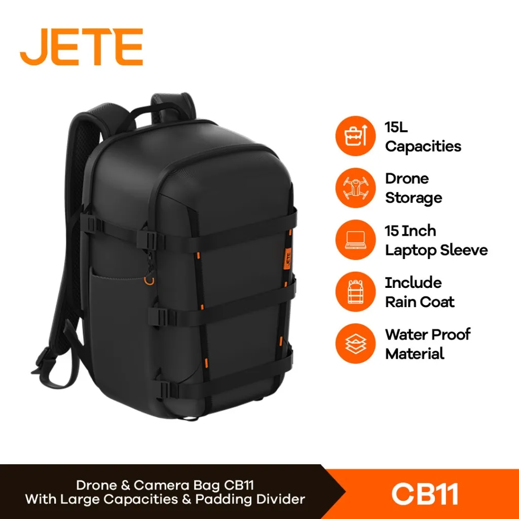 JETE CB11 Tas Kamera, Drone dan Laptop Backpack Waterproof with Rain Cover Safety - Original