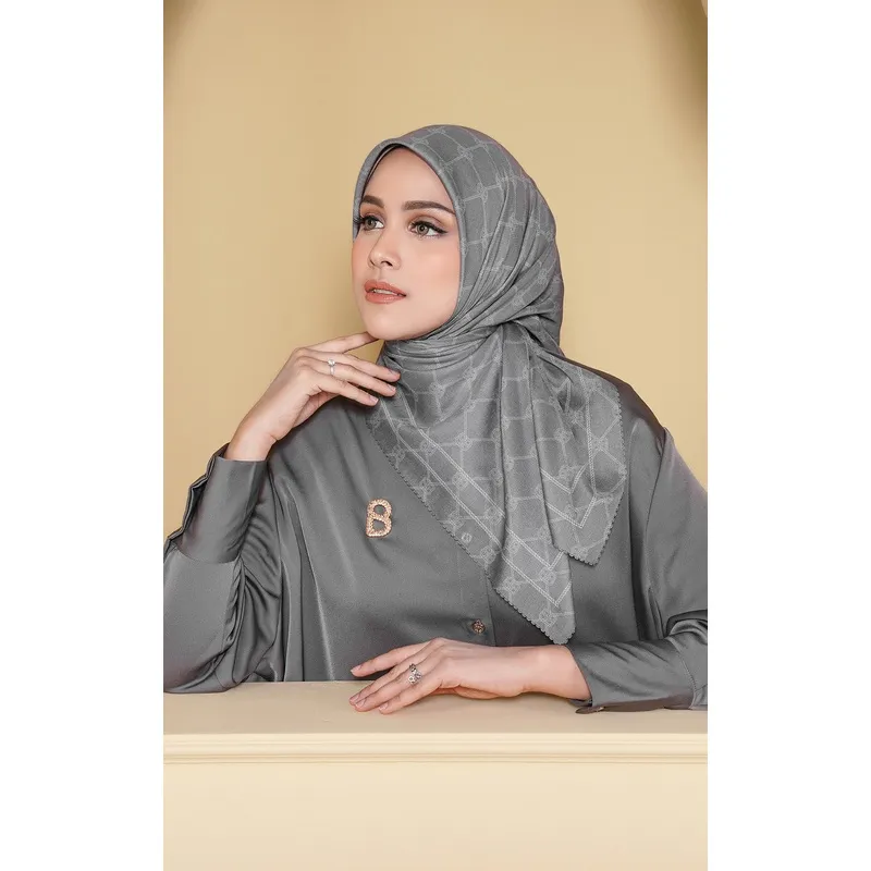 Buttonscarves - Decorda Voile Square - Charcoal Gray / Hijab Motif Segi Empat