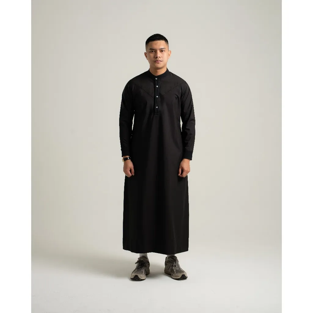 Baihaqi Jubah Sulthan Pria, Bahan Superfine Katun Modal Anti Kusut, Mewah & Adem, Desain Jubah Dubai Black (BJD9C)