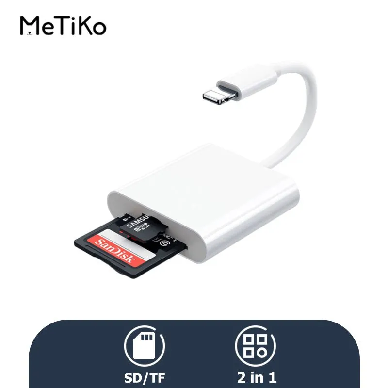 MeTiKo iphone Card Reader 2 in 1  Lightning to SD Card / TF Memory Card Read OTG Adapter