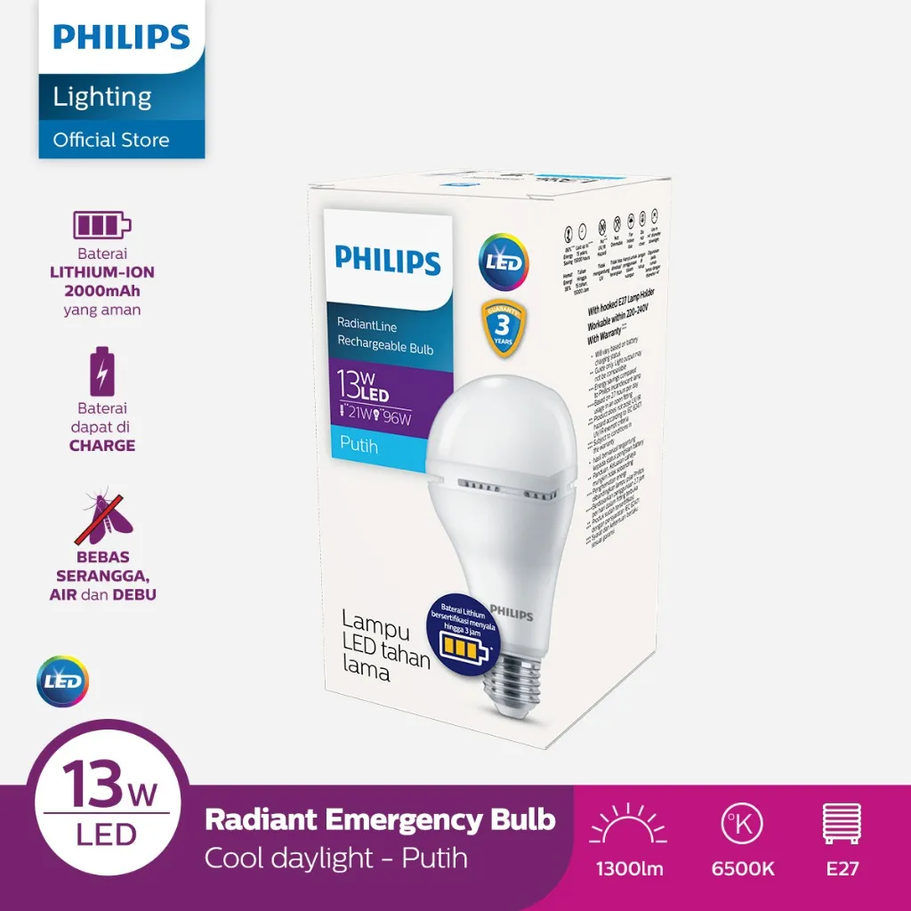 Philips RadiantLine Emergency Rechargeable LEDBulb 13W 6500K Putih