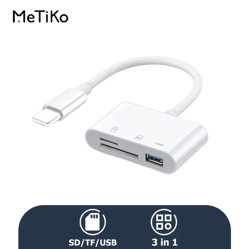 MeTiKo 3 in 1 iPhone Card Reader Lighting OTG Usb 3.0 Adapter SD/TF/Card Reader for Iphone/Ipad