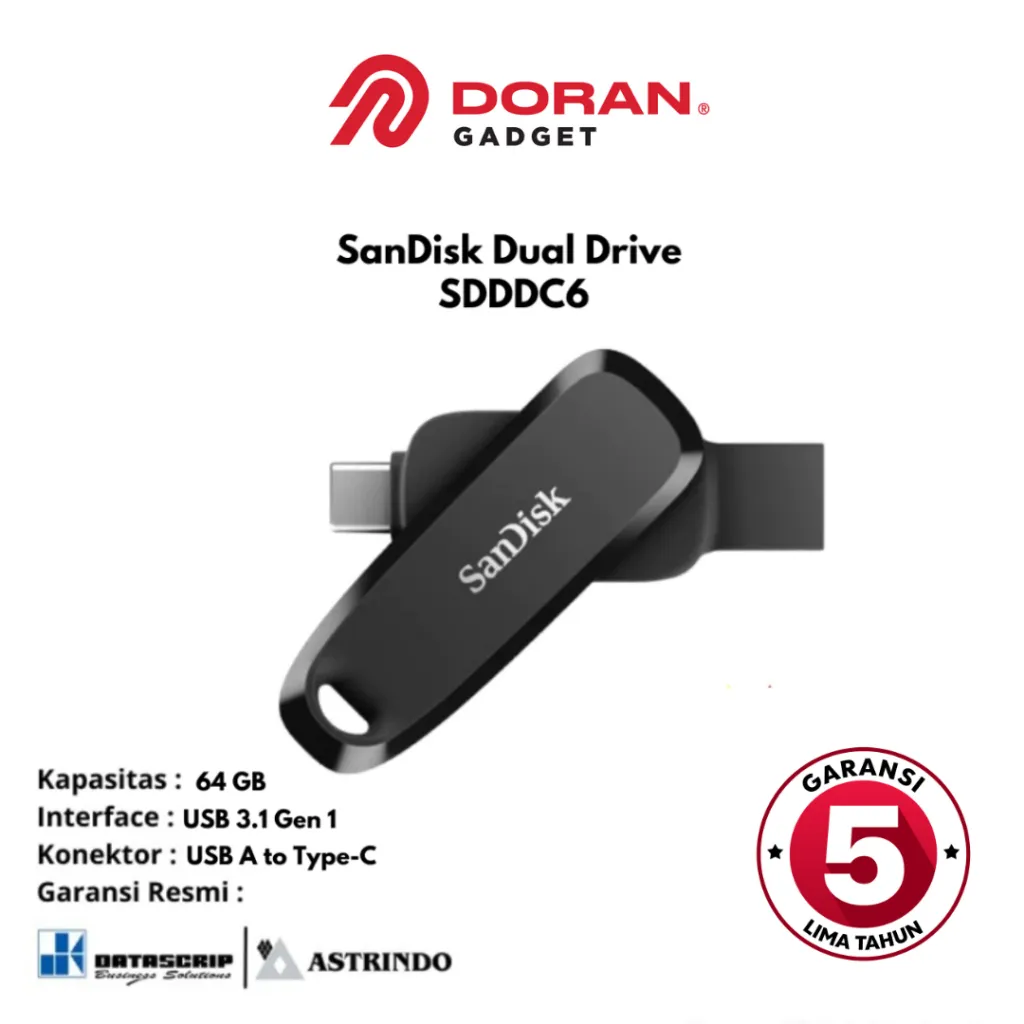 Flashdisk Flash Disk Drive OTG USB Type C 32GB 64GB 128GB 256GB 512GB | Sandisk Dual Drive SDDDC6 - Garansi 5 Tahun