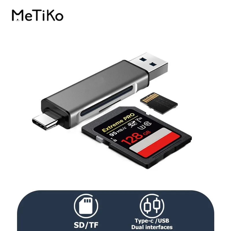 MeTiKo 2 in 1 Card Reader USB 2.0/Type C SD/TF Card Read OTG Adapter