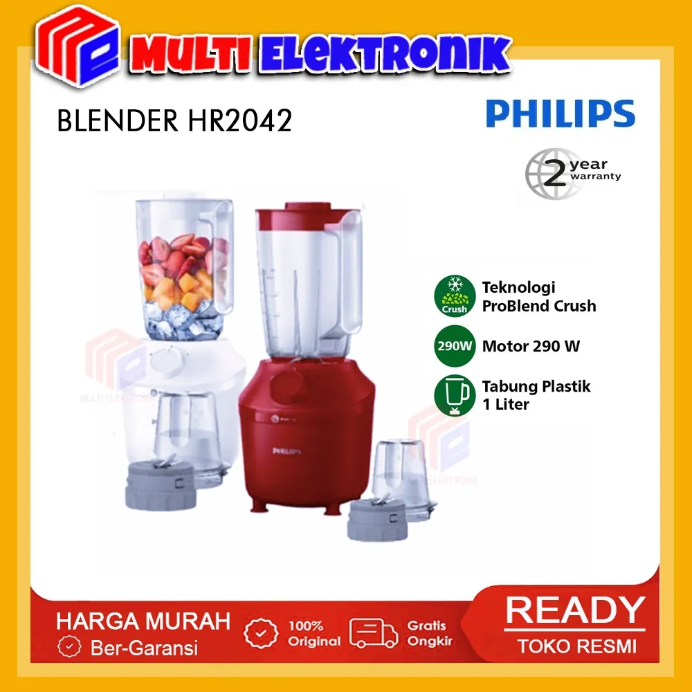 Philips Blender HR2042 Blender Plastik 3000 Series kapasitas 1L Daya Rendah 290 Watt