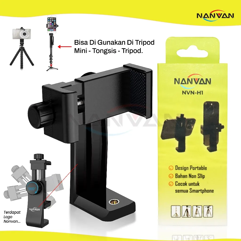 NANVAN NVN-H1 Mount Holder Handphone Rotate 360 Derajat Baut For Tongsis / Tripod Premium