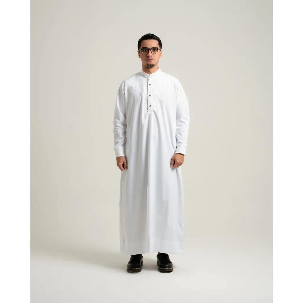 Baihaqi Jubah Sulthan Pria, Bahan Superfine Katun Modal Anti Kusut, Mewah & Adem, Desain Jubah Dubai White (BJD9B)
