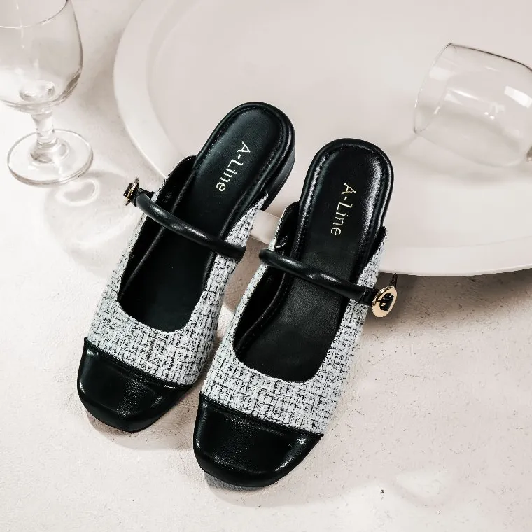 ALINE Evalia Mules Mary Janes Hak 2cm Wanita Kekinian Korean Style
