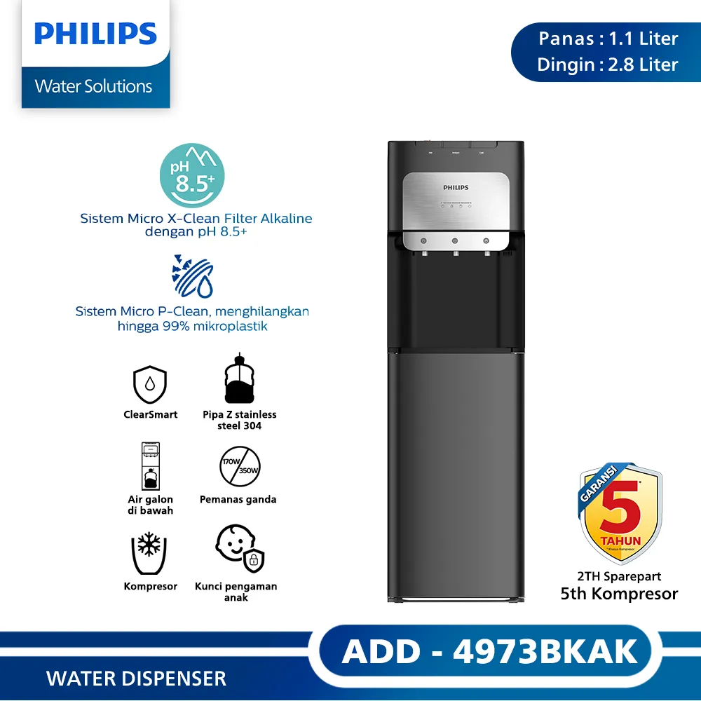 Philips Dispenser Bottom Loading ADD4973BKAK - Hitam (Filter Microplastic + Alkaline)