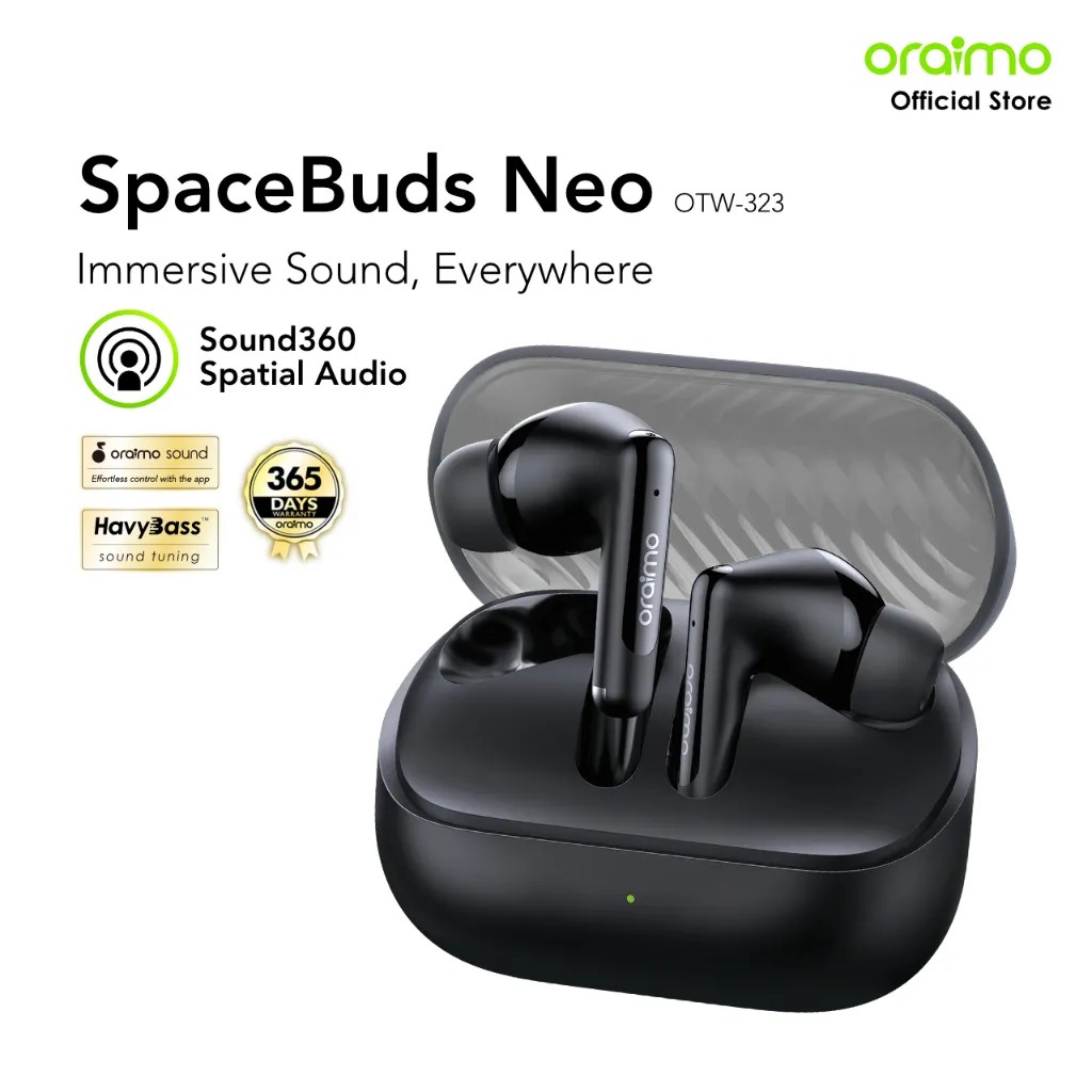 oraimo TWS Bluetooth ENC Spacebuds Neo OTW-323 True Wireless Stereo Sound360 Spatial Audio IPX4 Waterproof Gaming Mode 30H Long Playtime HavyBass
