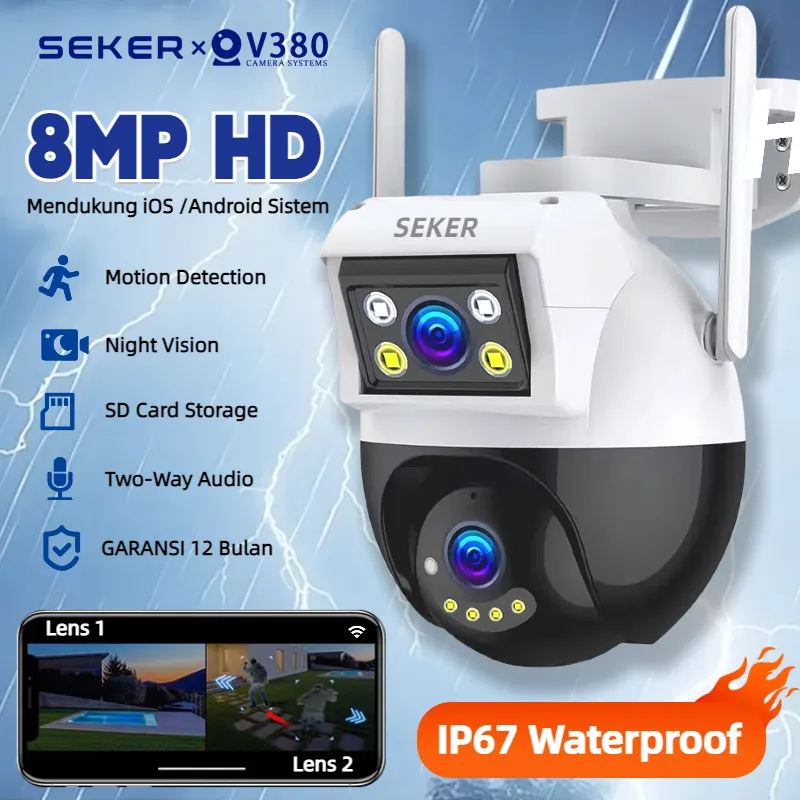 V380 PRO CCTV Dual Lens 360°  Panoramic Monitoring HD 8MP Smart WiFi Color Night Vision IP67 CCTV