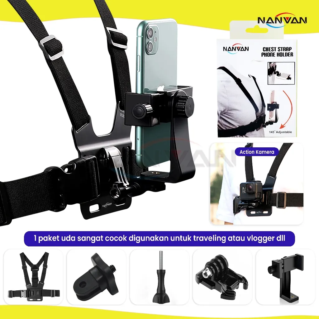 NANVAN 1 Paket Tali Chest Strap Dada Vlogger/Konten For Handphone